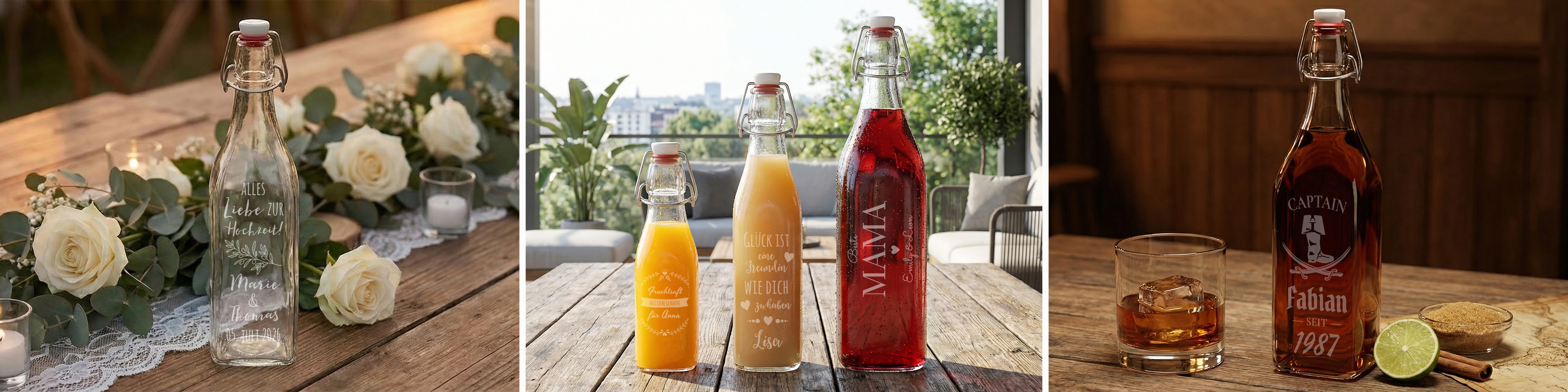 B&uuml;gelflaschen mit Gravur