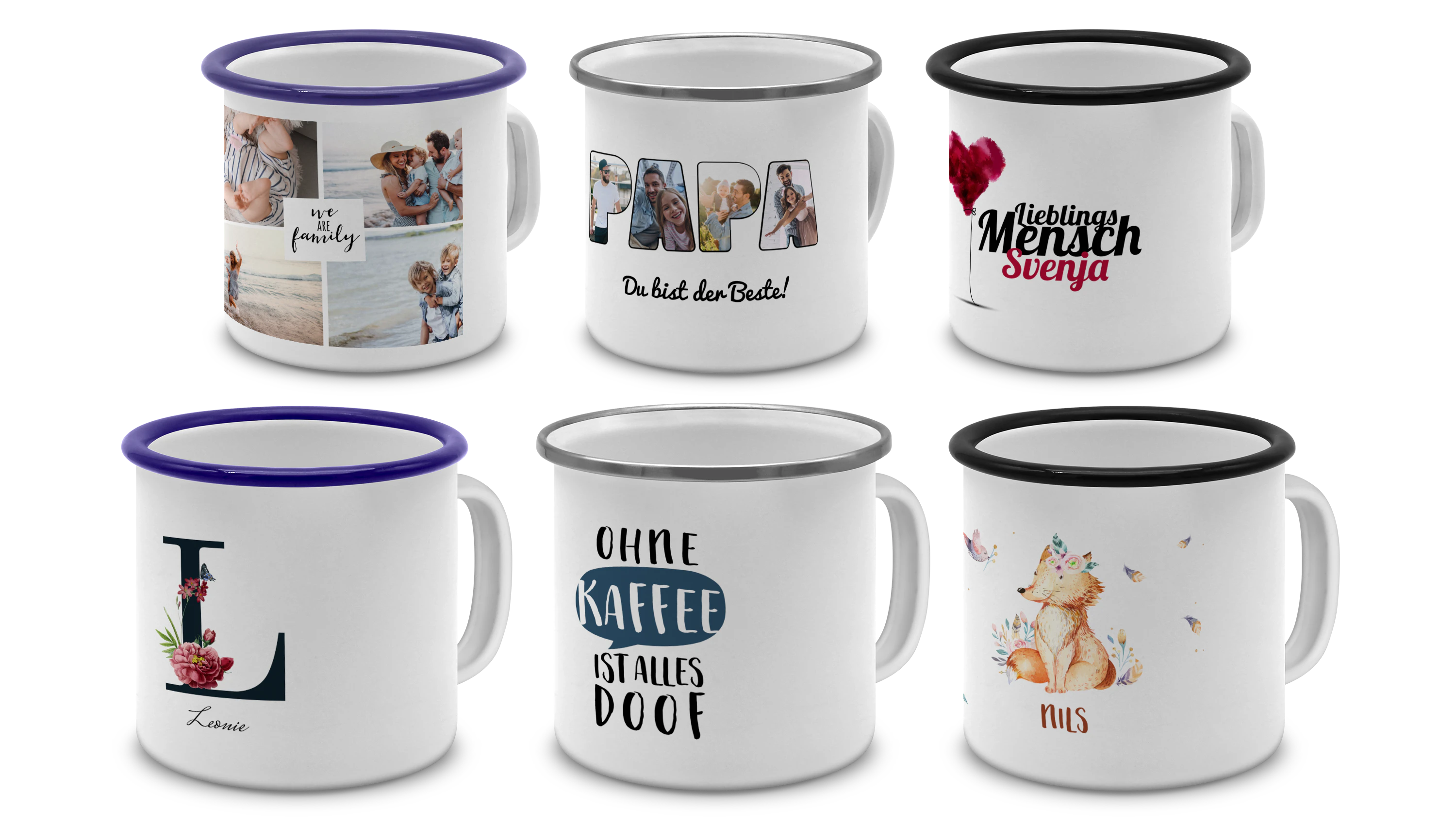 Emaille-Tasse bedrucken: Thermo-Sublimationsdruck, Druckbereich und Designs