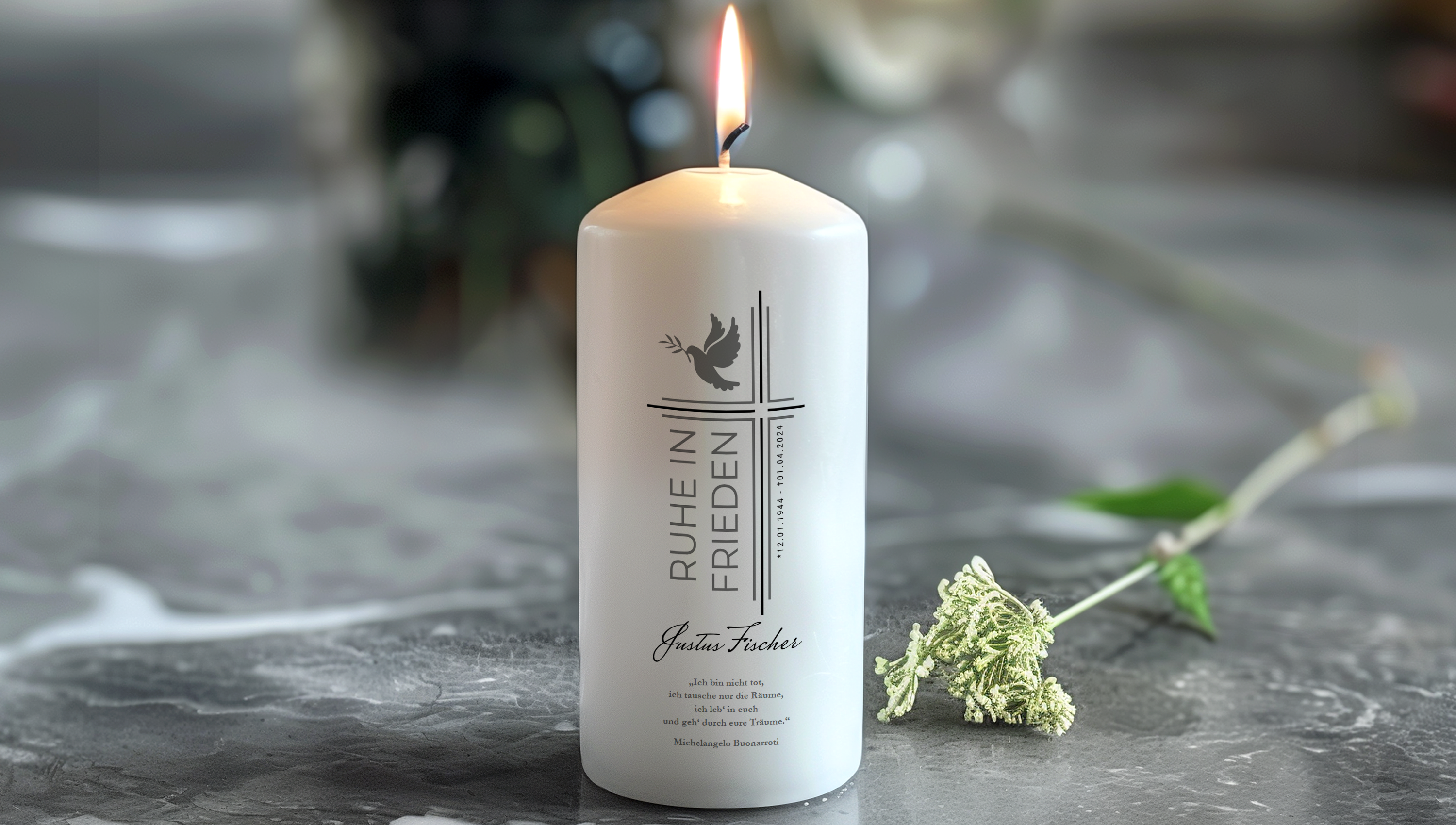 Trauerkerze individuell gestalten – mit Foto, Namen und persönlichem Spruch