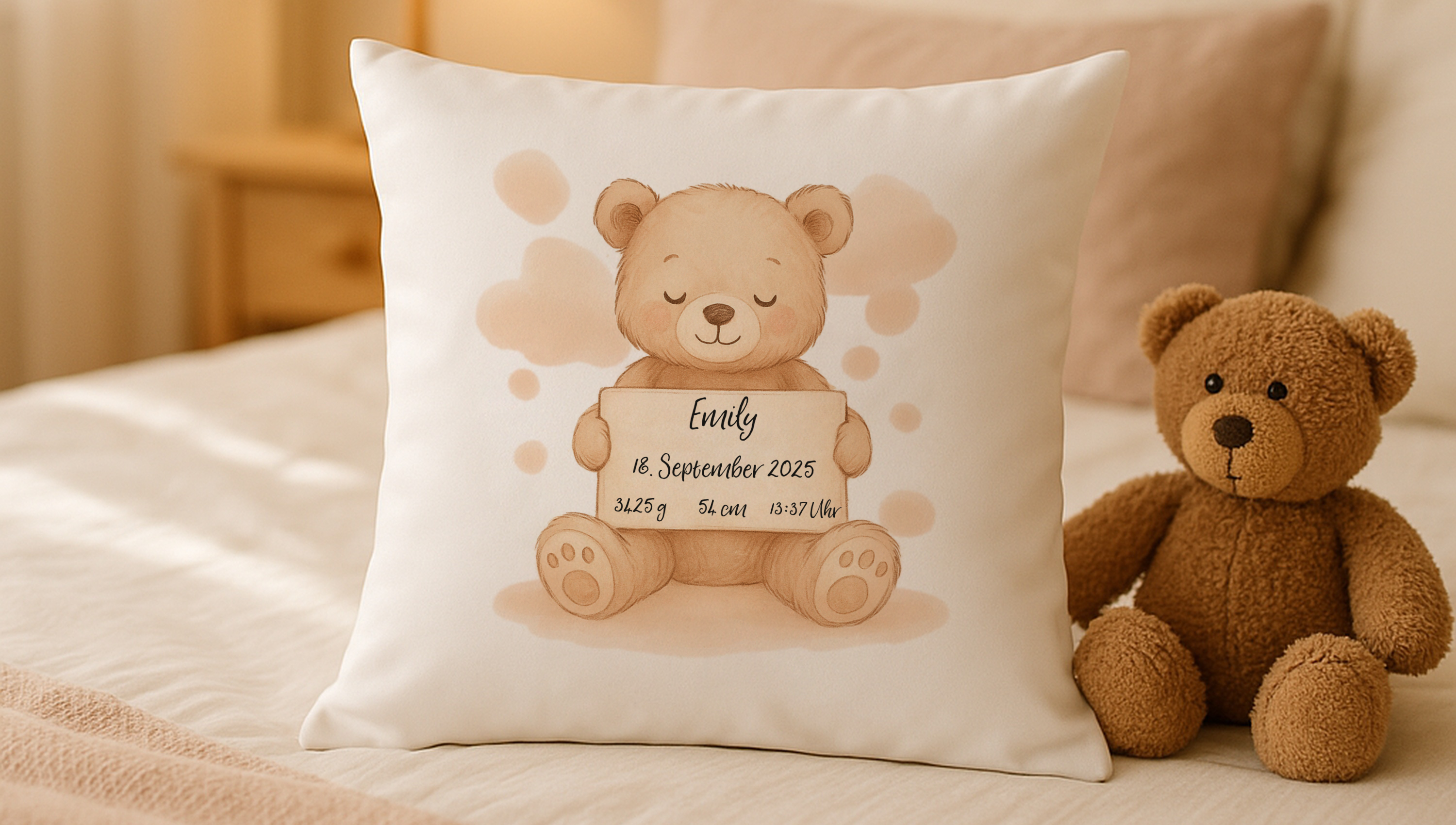 Ein personalisiertes Geburtskissen ist das perfekte Geschenk zur Geburt oder Taufe