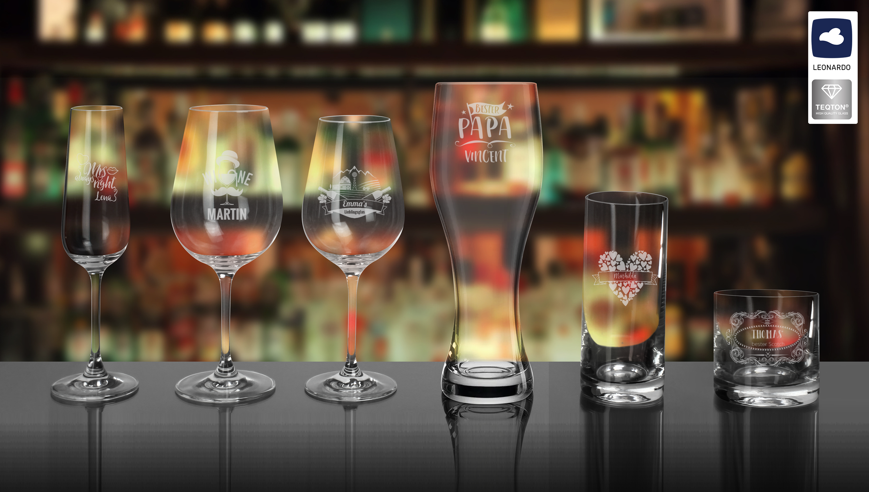 Gravierte Gläser - personalisierte Gläser beschriften