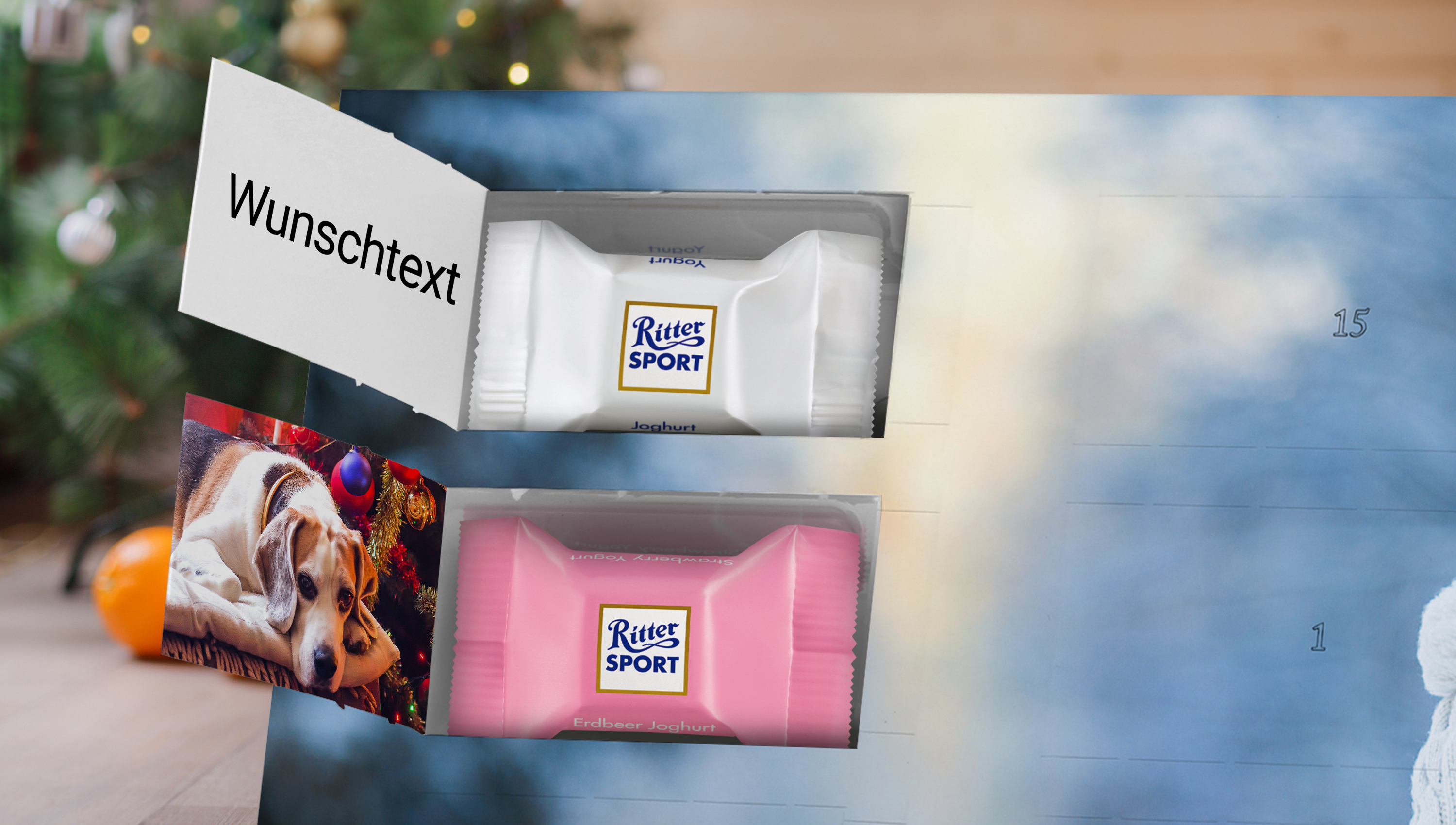 Ritter Sport Adventskalender mit Foto, Namen oder Wunschtext bedrucken