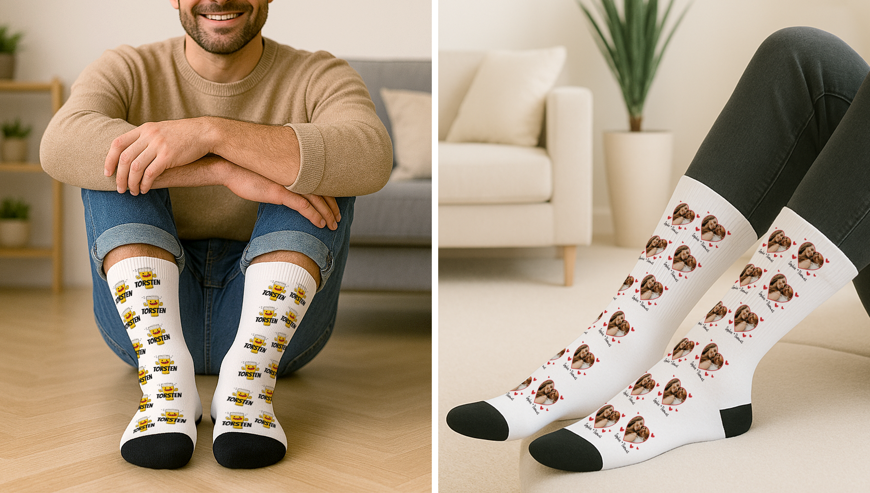 Eigene Socken mit Fotos, Namen oder eigenem Text personalisieren