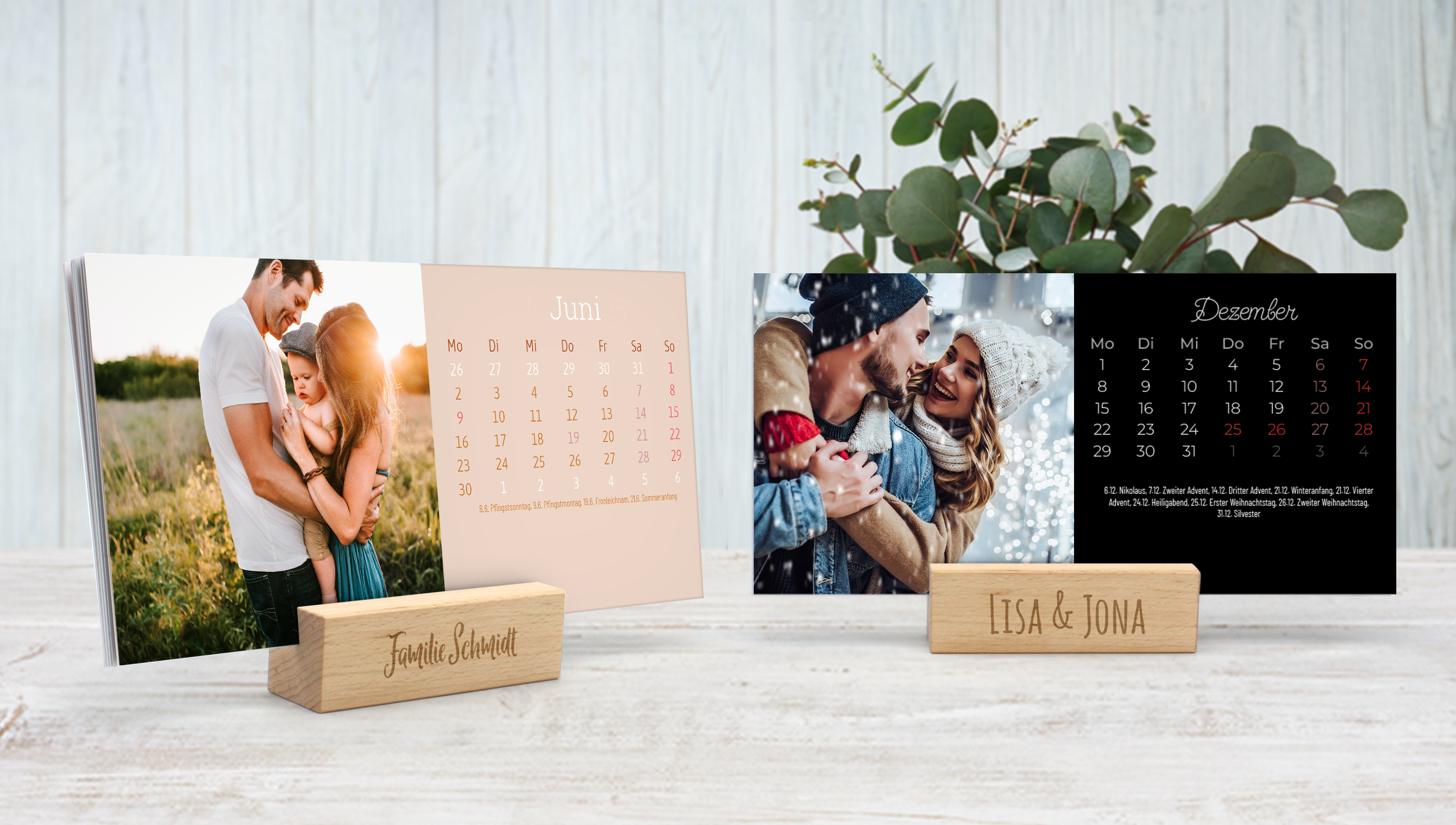 Dein individueller Tischkalender mit Holzaufsteller mit eigenen Fotos