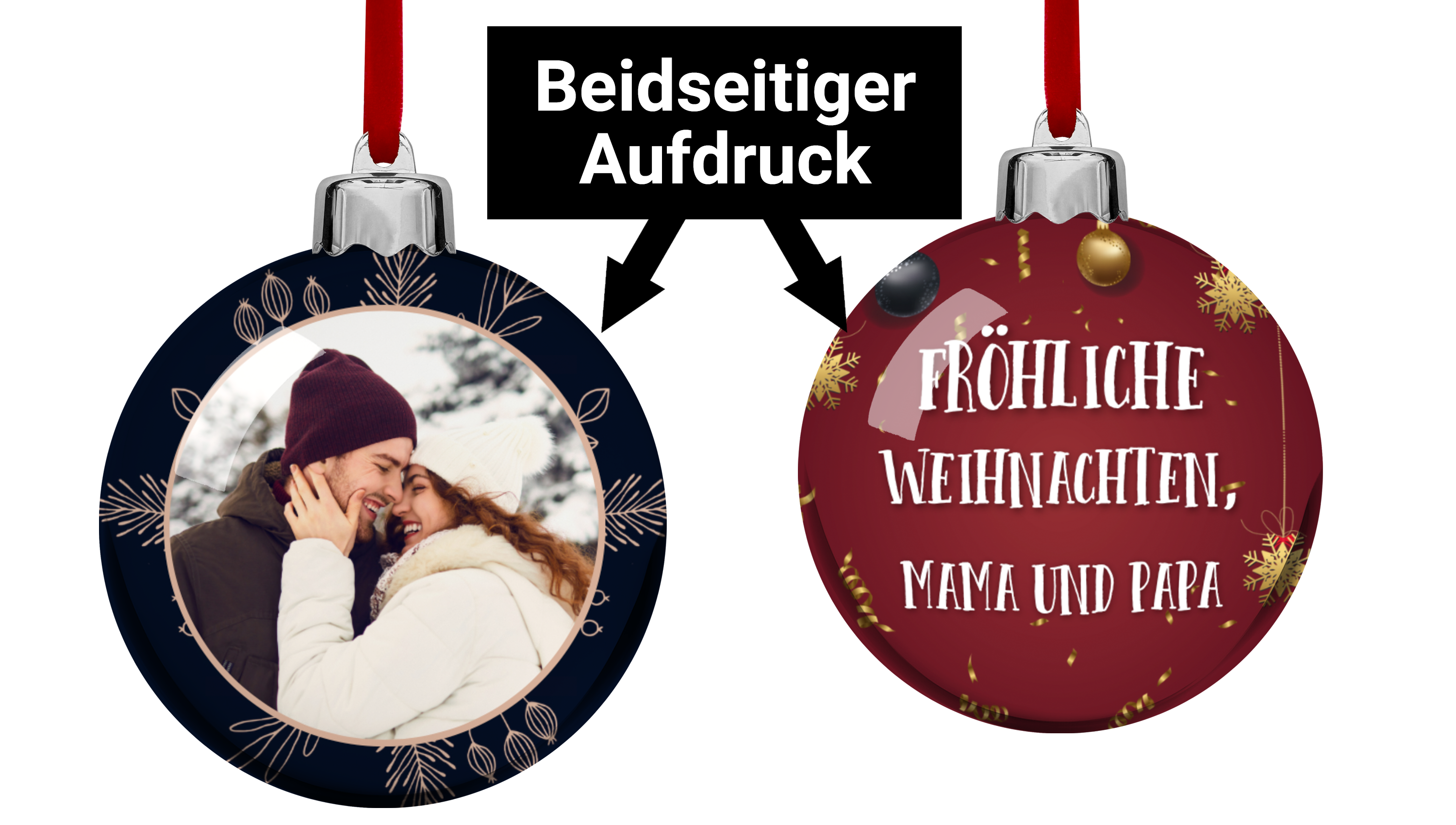 Weihnachtskugel mit Foto, Namen oder Wunschtext gestalten